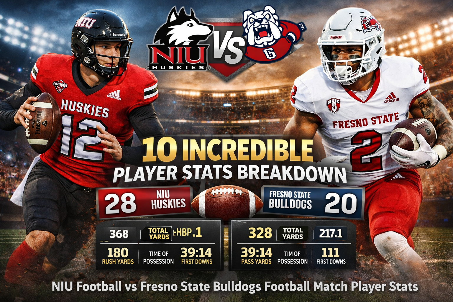 NIU Football vs Fresno State Bulldogs Football Match Player Stats